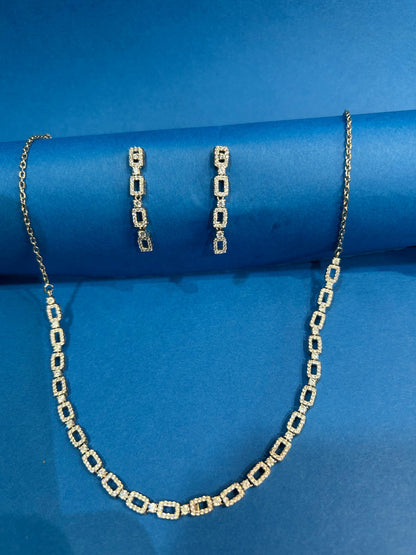 PRISHI Square Solitaire Diamond Necklace Set with Earrings