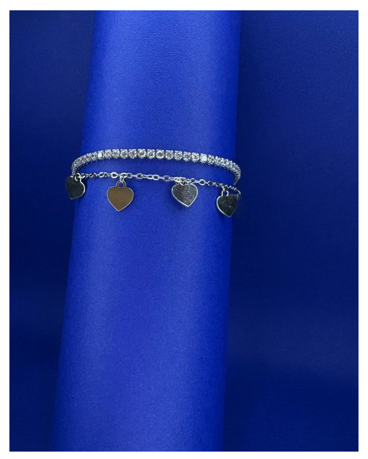 Double Layer Heart Charms Adjustable Tennis Bracelet