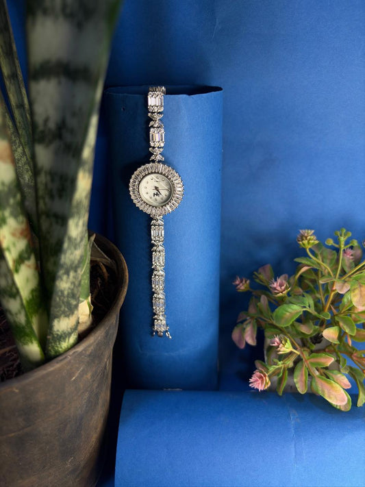 PRISHI 925 Silver Cz Diamond Watch